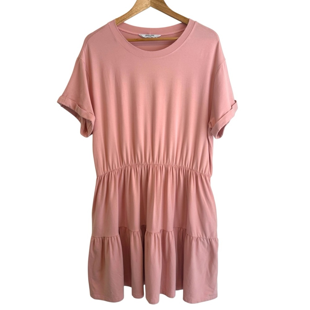 Smash + Tess Light Pink Casual Relaxed Fit Tiered Short Sleeve Mini Dress XL